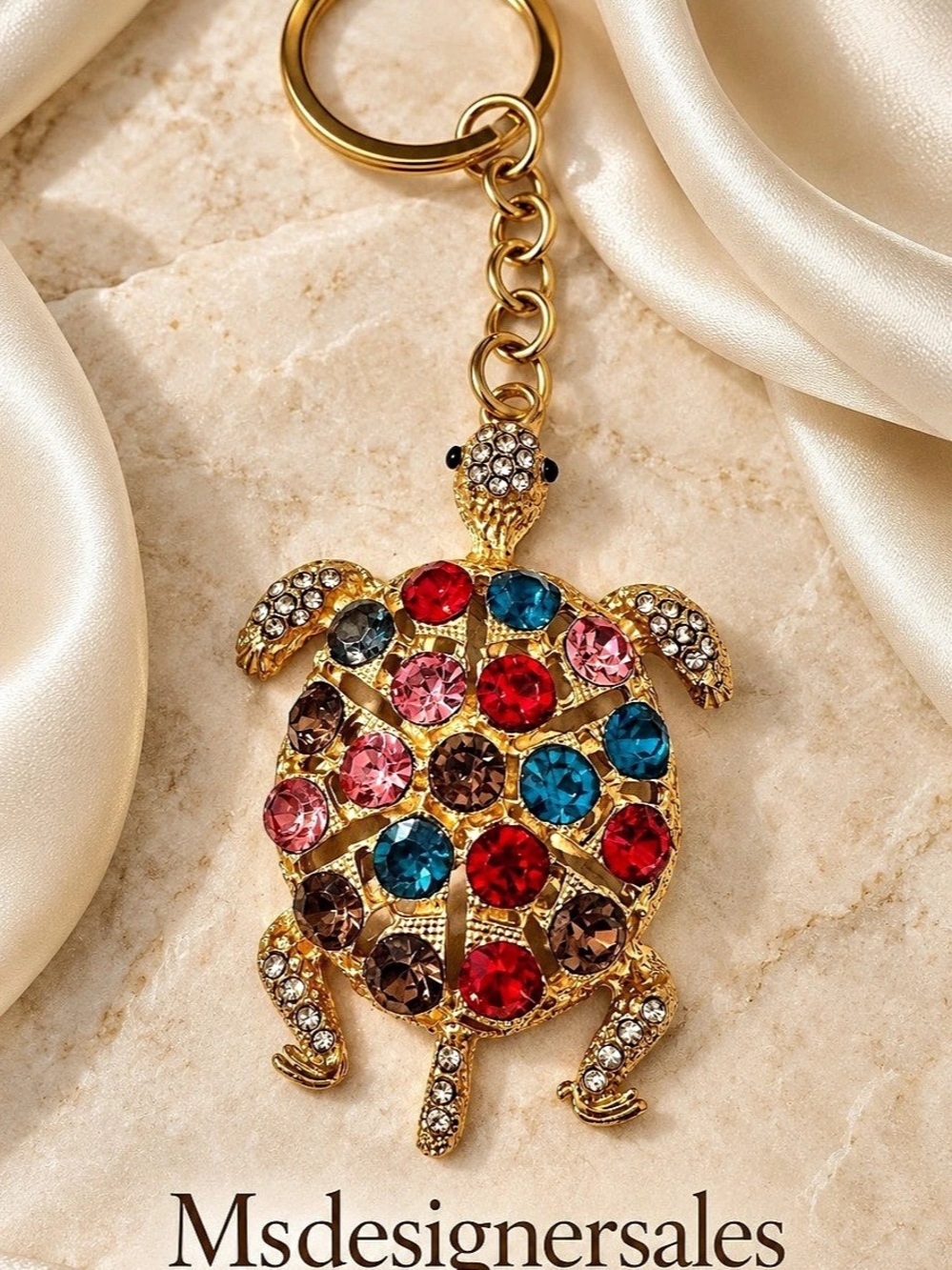 Rhinestone Turtle Keychain in Gold & Multicolor NWT 240